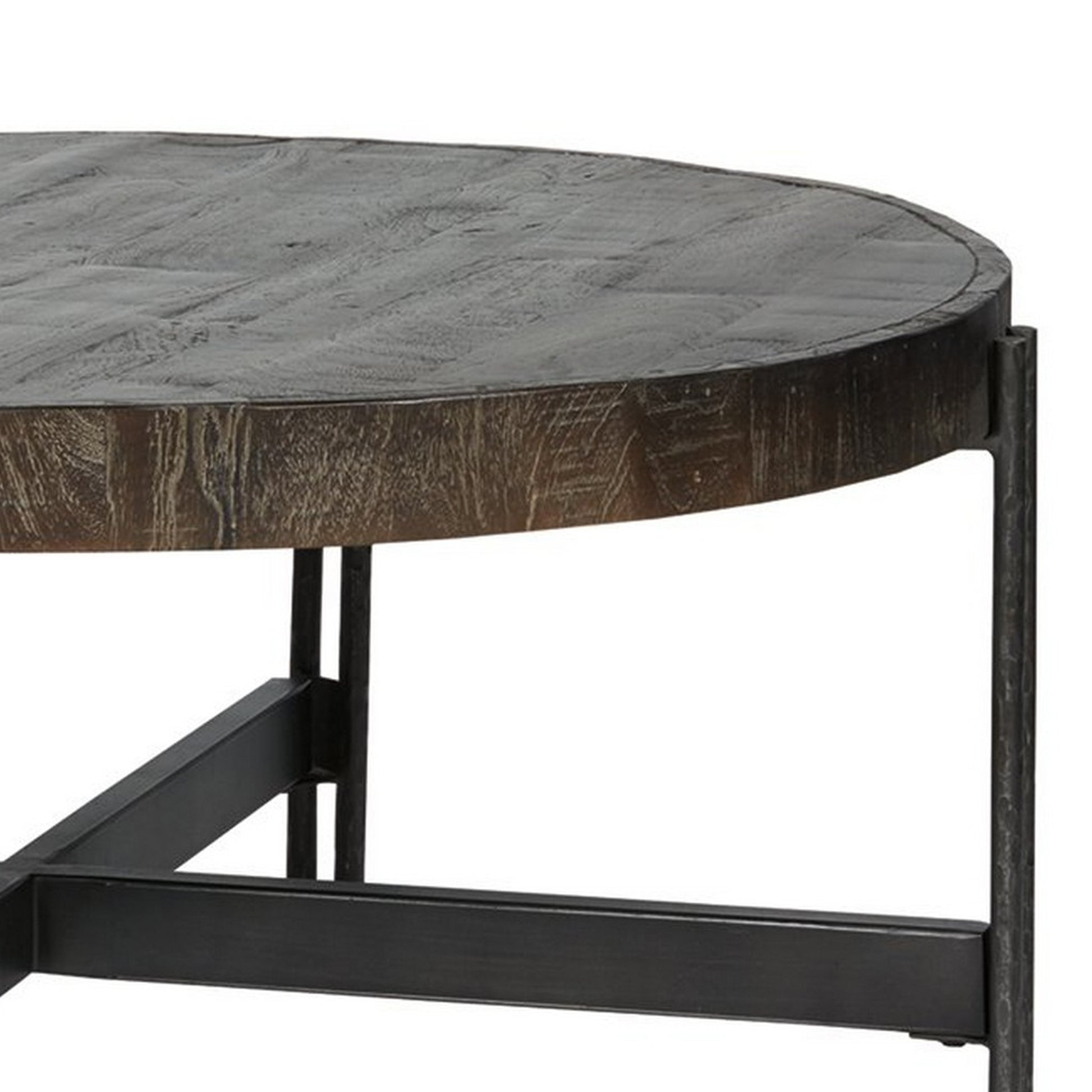 Round Cocktail Table With Tubular Metal Base Brown And Gray By Benzara | Coffee Tables | Modishstore - 5
