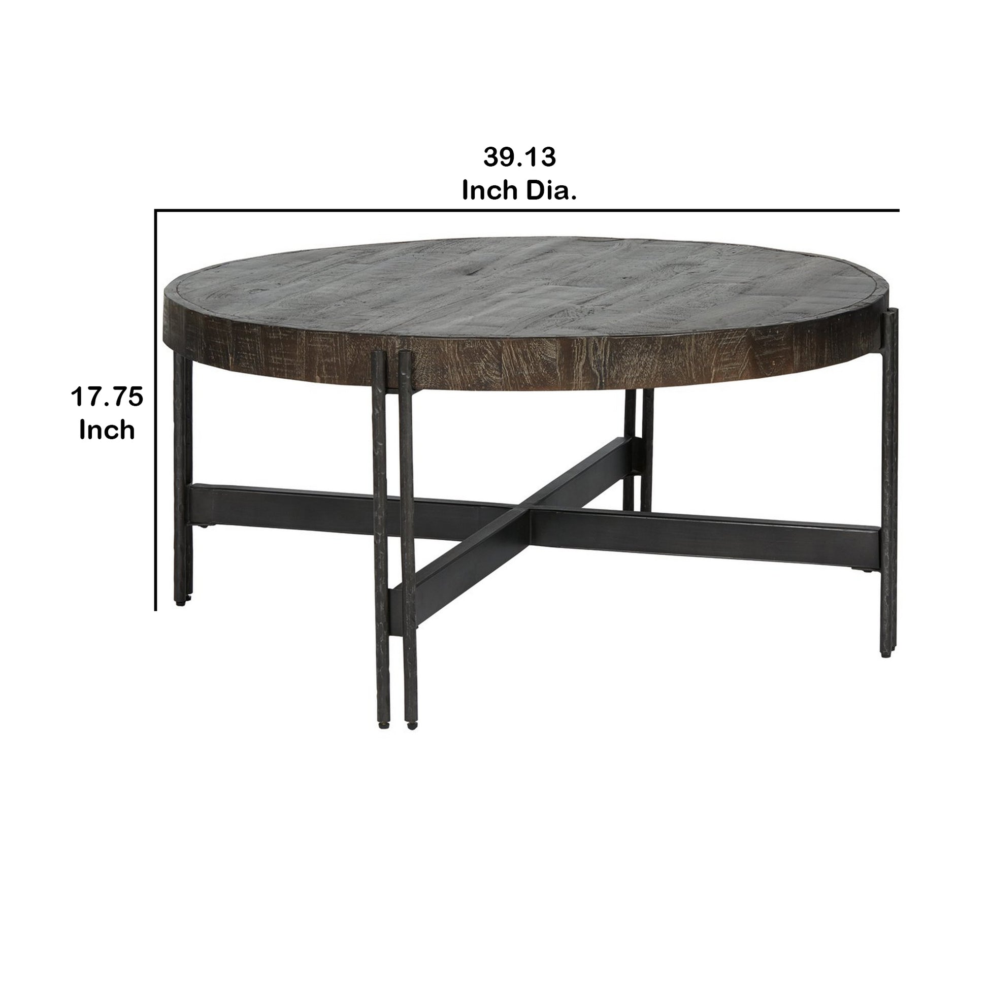 Round Cocktail Table With Tubular Metal Base Brown And Gray By Benzara | Coffee Tables | Modishstore - 2
