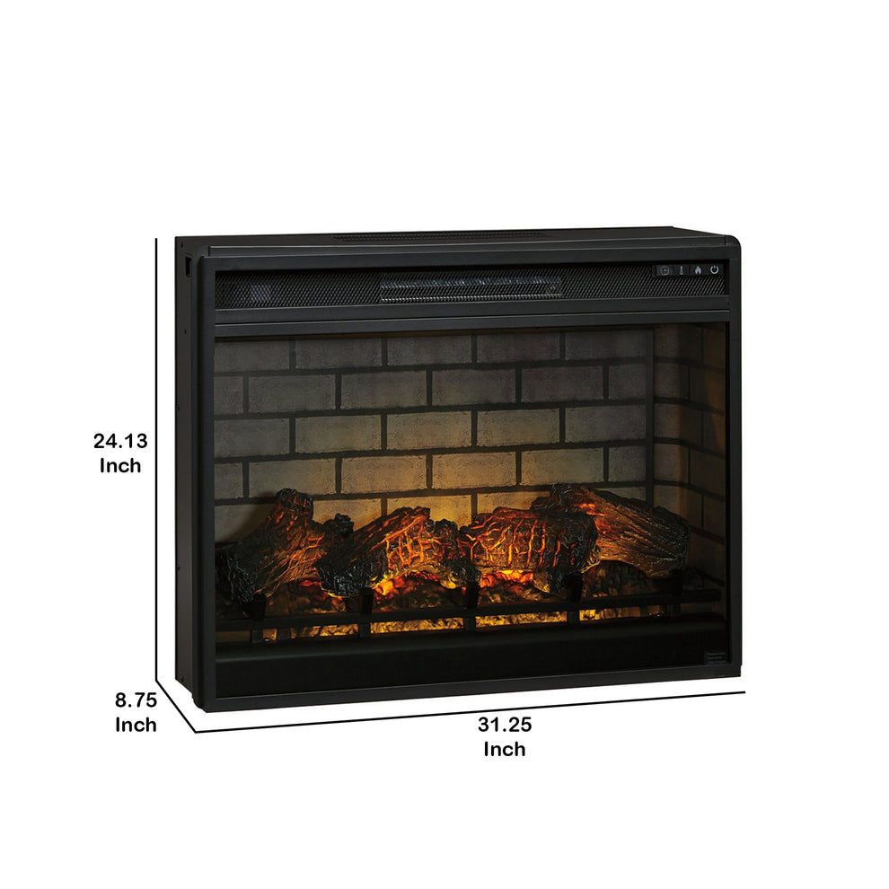 31.25 Inch Metal Fireplace Inset With 7 Level Temperature Setting Black By Benzara | Fireplace Accessories | Modishstore - 5