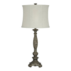 Pedestal Body Resin Table Lamp With Fabric Shade Taupe Gray And White By Benzara