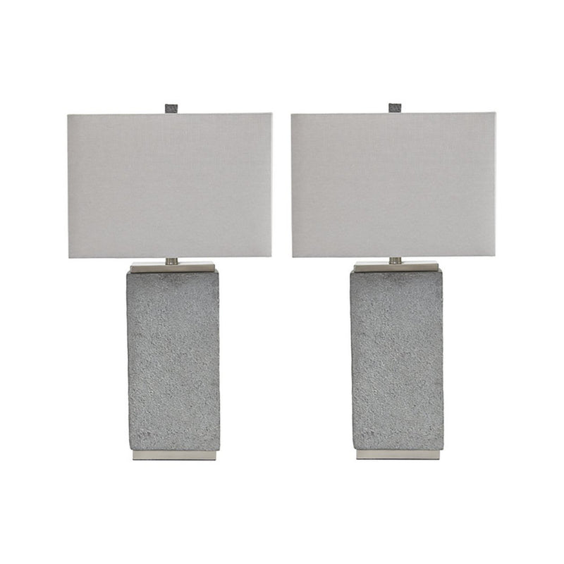 Resin Table Lamp With Faux Concrete Finish And Hardback ShadeSet Of 2Gray By Benzara | Desk Lamps | Modishstore