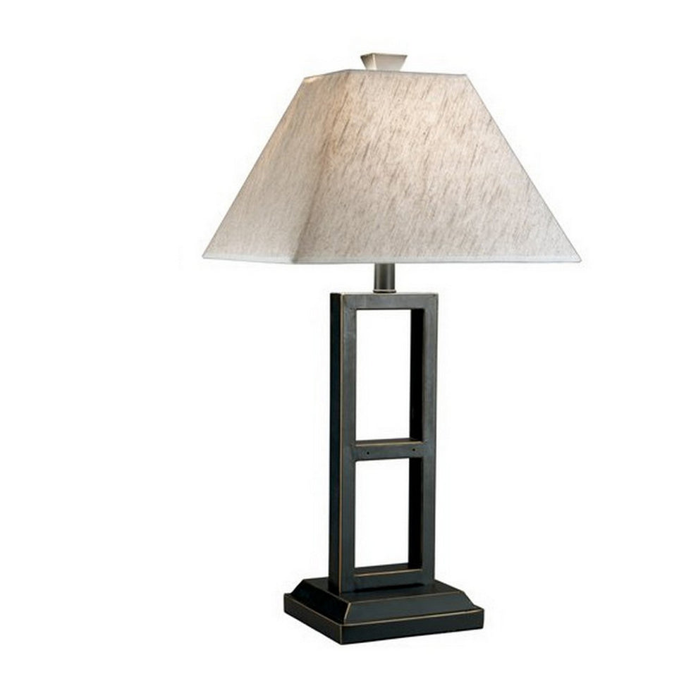 Geometric Metal Body Table Lamp With Fabric Shade Set Of 2Black And White By Benzara | Desk Lamps | Modishstore - 2