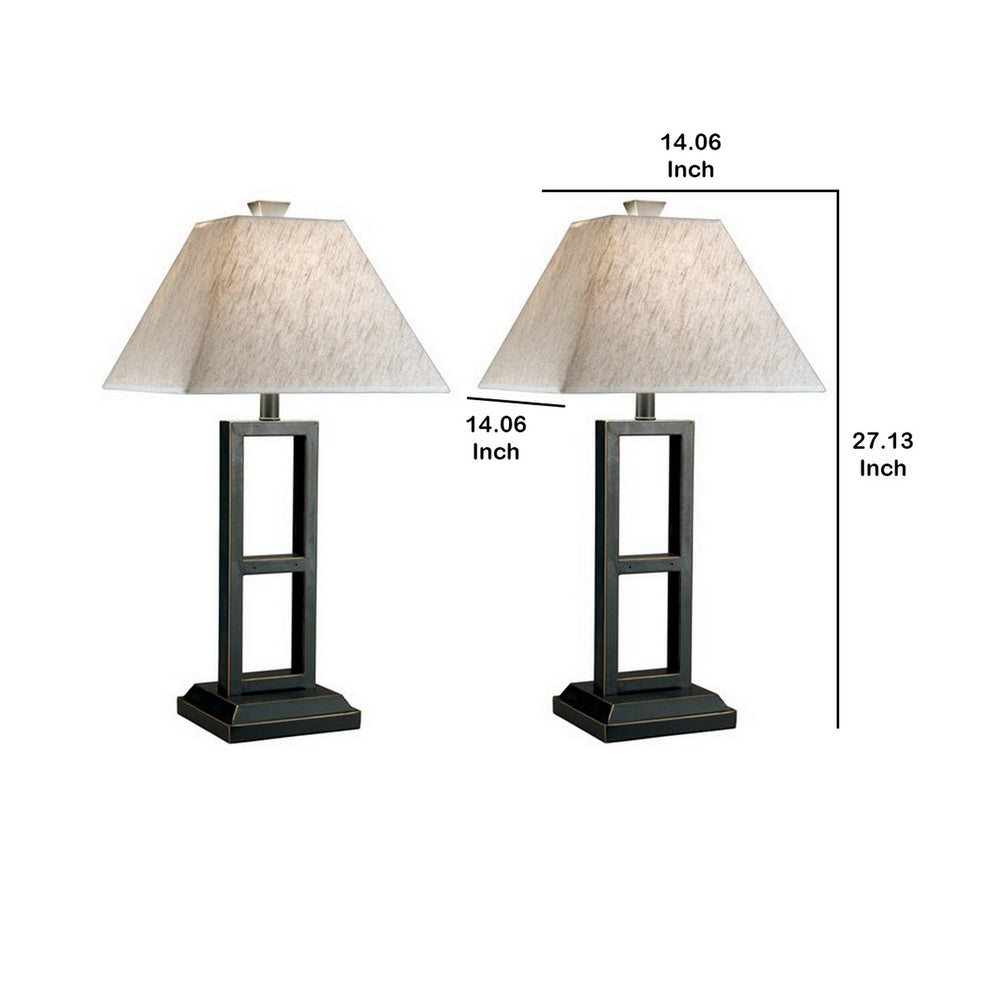 Geometric Metal Body Table Lamp With Fabric Shade Set Of 2Black And White By Benzara | Desk Lamps | Modishstore - 5