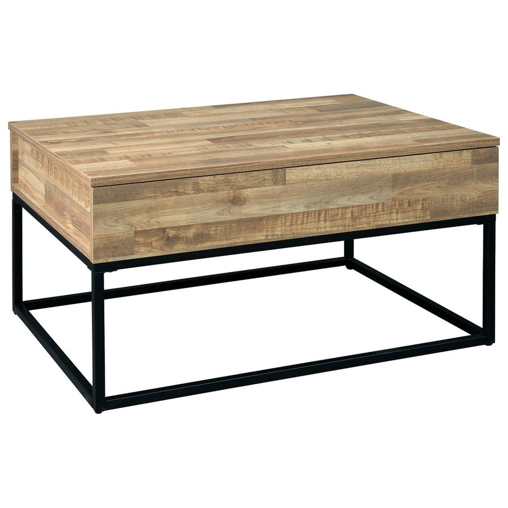 19" Wood And Metal Lift Top Cocktail Table Brown And Black By Benzara | Coffee Tables | Modishstore - 4