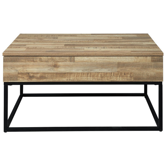 19" Wood And Metal Lift Top Cocktail Table Brown And Black By Benzara | Coffee Tables | Modishstore
