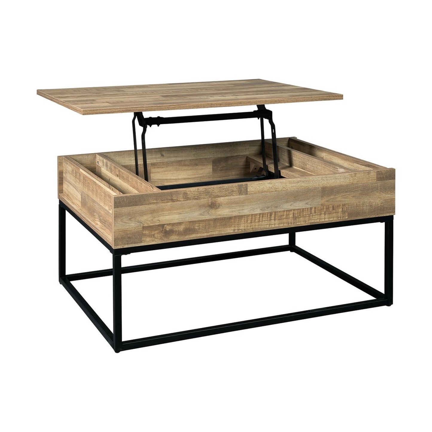 19" Wood And Metal Lift Top Cocktail Table Brown And Black By Benzara | Coffee Tables | Modishstore - 3