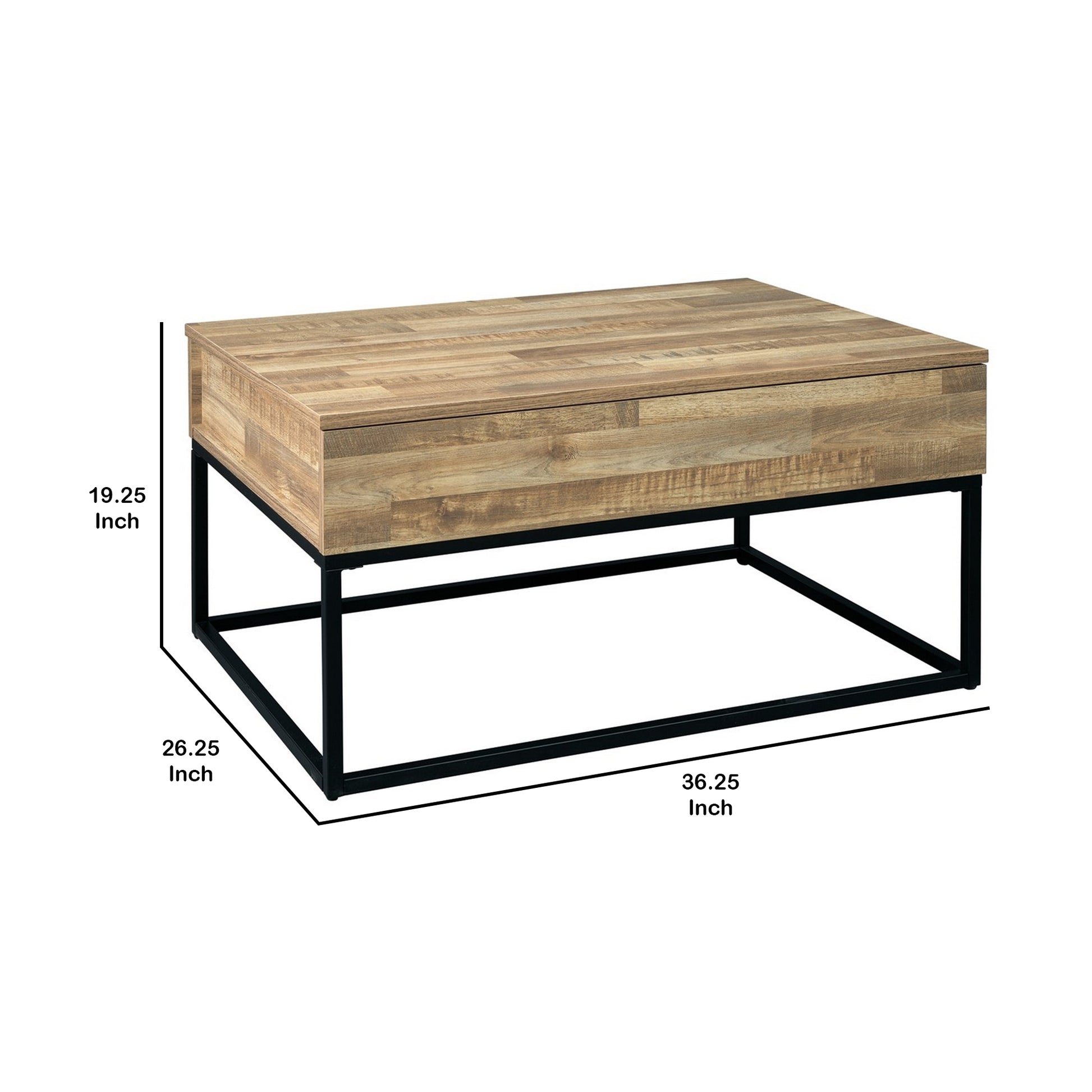 19" Wood And Metal Lift Top Cocktail Table Brown And Black By Benzara | Coffee Tables | Modishstore - 5