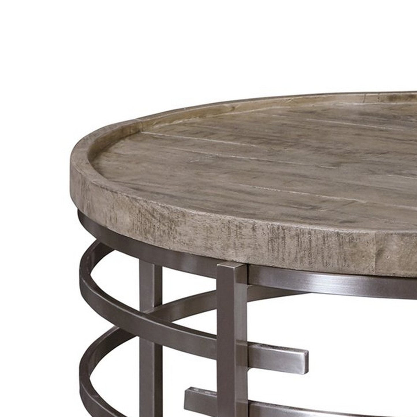Wood Top Round Cocktail Table With Metal Base Brown And Gray By Benzara | Coffee Tables | Modishstore - 5