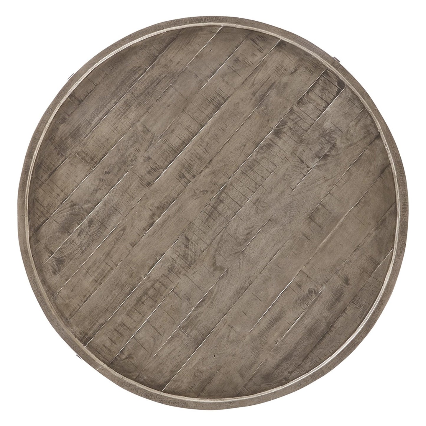 Wood Top Round Cocktail Table With Metal Base Brown And Gray By Benzara | Coffee Tables | Modishstore - 2