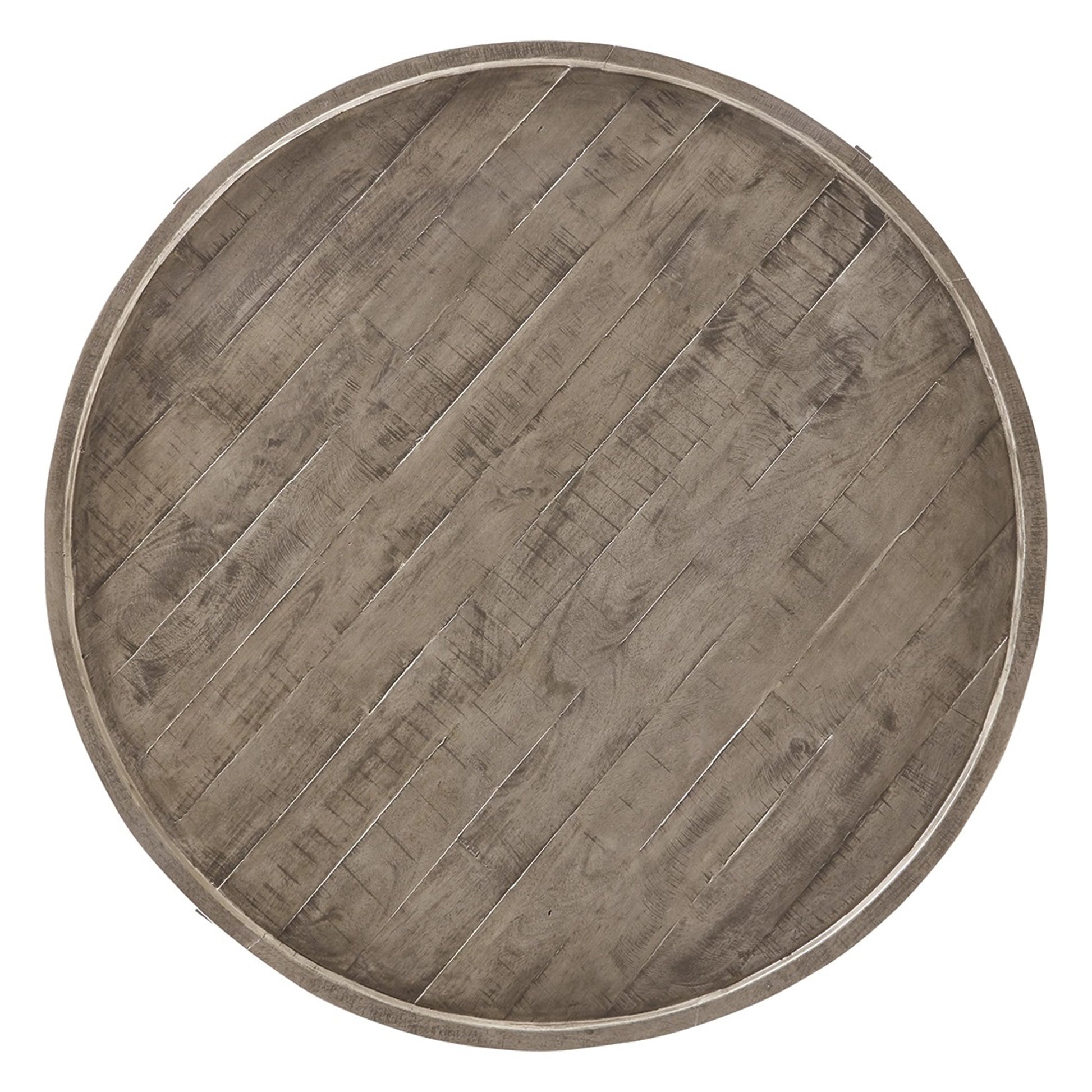 Wood Top Round Cocktail Table With Metal Base Brown And Gray By Benzara | Coffee Tables | Modishstore - 2