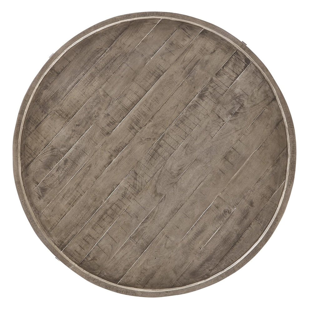 Wood Top Round Cocktail Table With Metal Base Brown And Gray By Benzara | Coffee Tables | Modishstore - 2