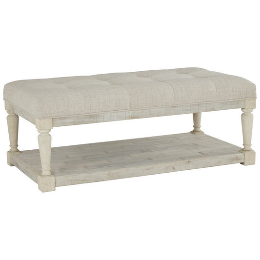 Plank Style Padded Top Rectangular Ottoman Cocktail Table White By Benzara | Coffee Tables | Modishstore