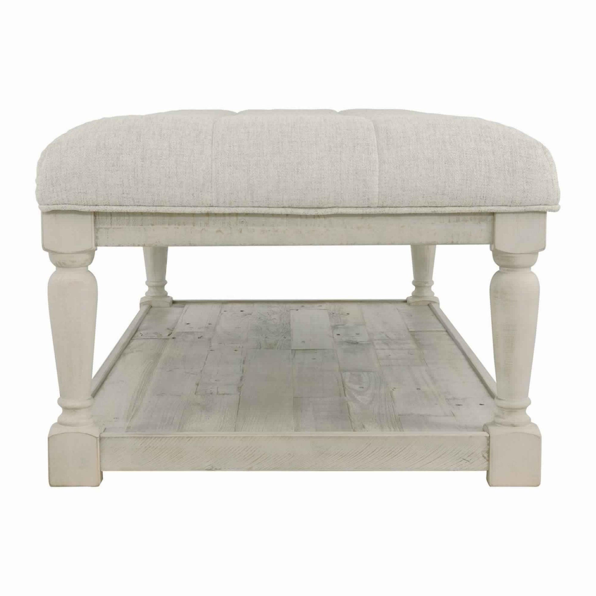 Plank Style Padded Top Rectangular Ottoman Cocktail Table White By Benzara | Coffee Tables | Modishstore - 2