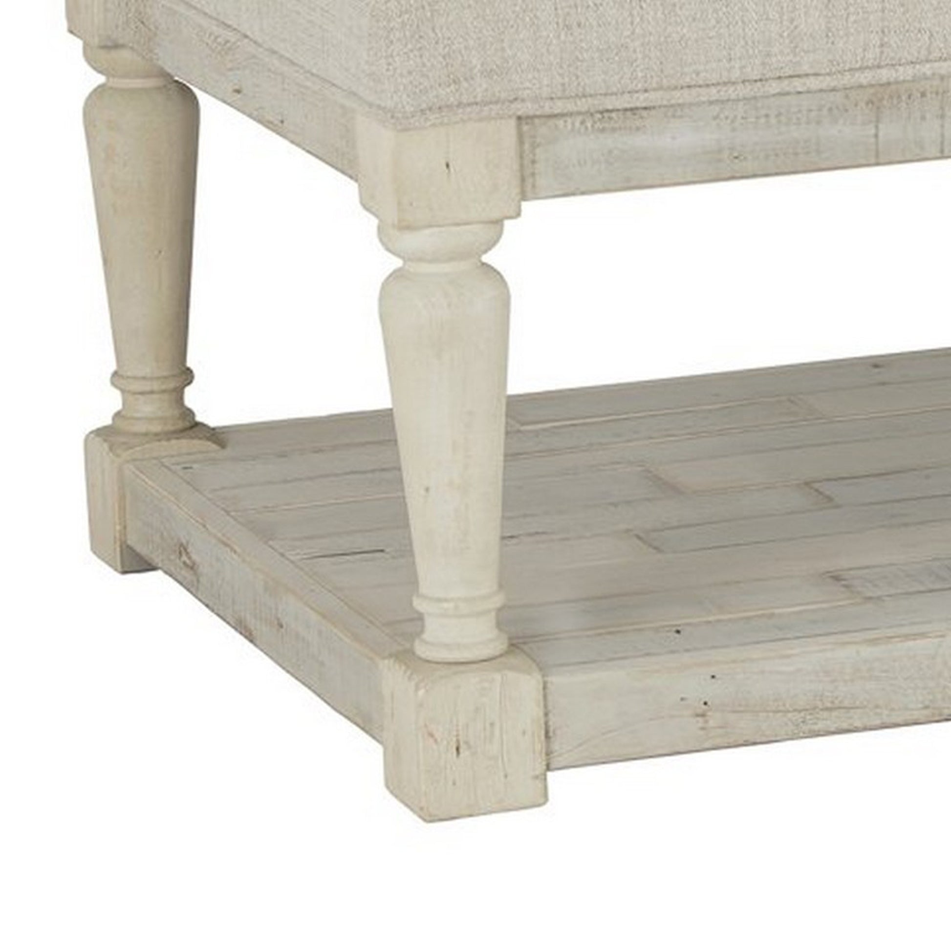 Plank Style Padded Top Rectangular Ottoman Cocktail Table White By Benzara | Coffee Tables | Modishstore - 3