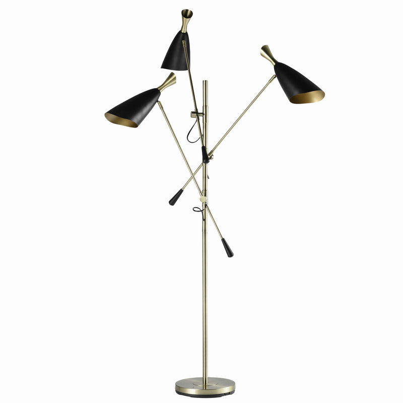 3 Light Metal Floor Lamp With Adjustable Height Black By Benzara | Floor Lamps | Modishstore