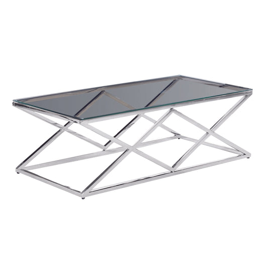 Diamond Shaped Metal Cocktail Table With Glass Top Silver By Benzara | Coffee Tables | Modishstore