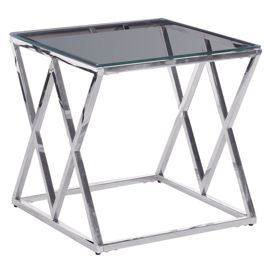 Diamond Shaped Metal Accent Table With Glass Top Silver By Benzara | Accent Tables | Modishstore