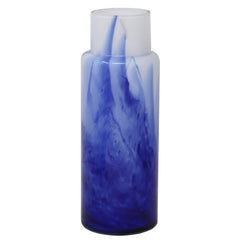 Abstract Pattern Cylindrical Glass Vase White And Blue By Benzara