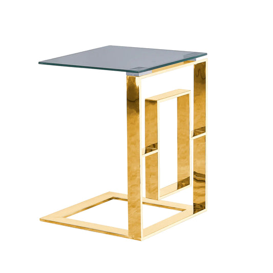22 Inch Metal Box Frame Glass Top Side Table Gold By Benzara | End Tables | Modishstore