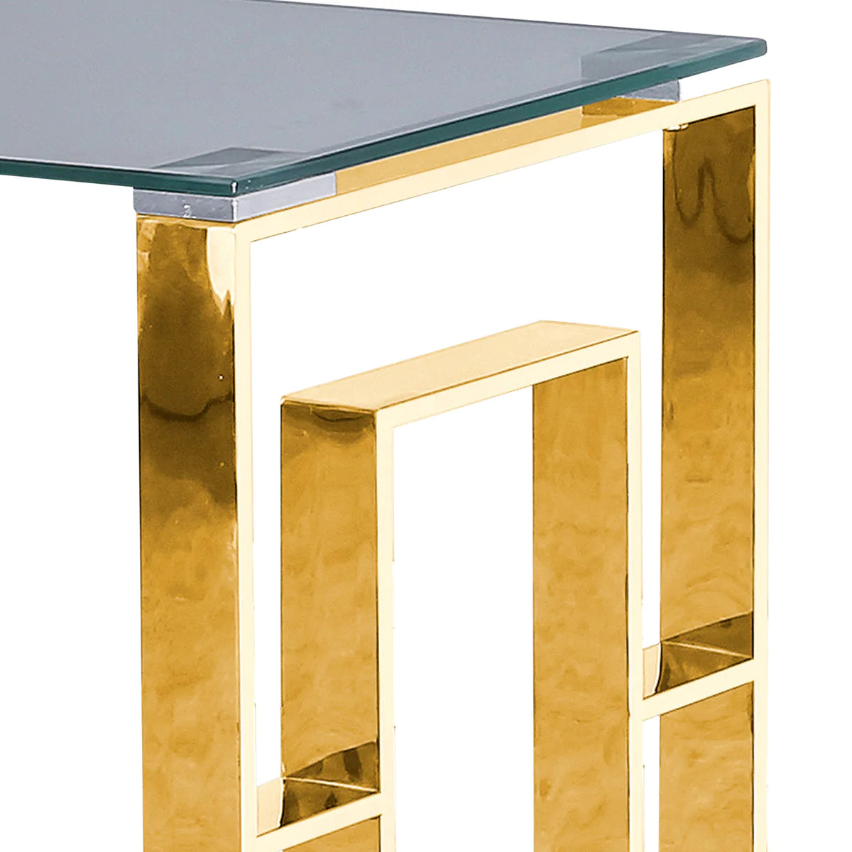 22 Inch Metal Box Frame Glass Top Side Table Gold By Benzara | End Tables | Modishstore - 3