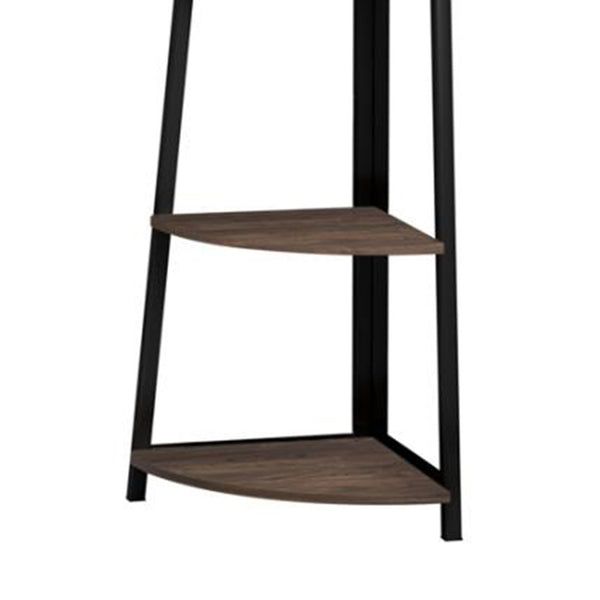 5 Tier Wooden Corner Bookcase With Metal Frame Brown And Black By Benzara | Bookcases | Modishstore - 2
