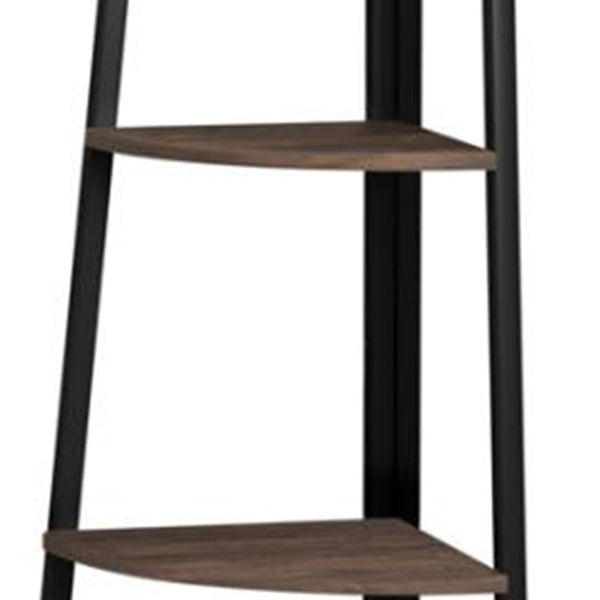 5 Tier Wooden Corner Bookcase With Metal Frame Brown And Black By Benzara | Bookcases | Modishstore - 3