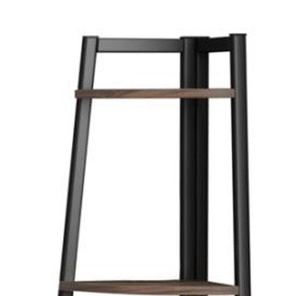 5 Tier Wooden Corner Bookcase With Metal Frame Brown And Black By Benzara | Bookcases | Modishstore - 4