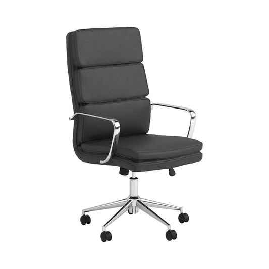 Horizontal Stitched Adjustable Leatherette Office Chair Black And Chrome By Benzara | Office Chairs | Modishstore