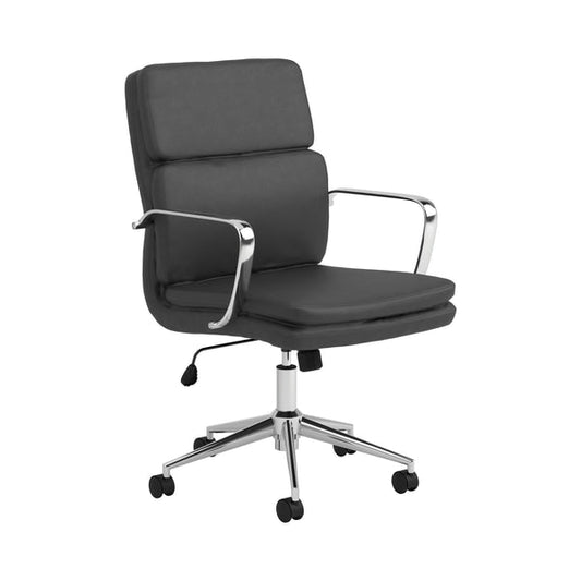 Mid Back Stitched Adjustable Leatherette Office Chair Black And Chrome By Benzara | Office Chairs | Modishstore