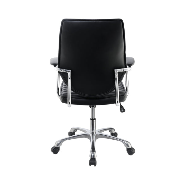 Leatherette Office Swivel Chair With Padded Arms Black And Chrome By Benzara | Office Chairs | Modishstore - 4