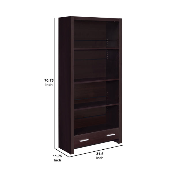 Wooden Bookcase With 3 Shelves And 1 Drawer Dark Brown By Benzara | Bookcases | Modishstore - 5