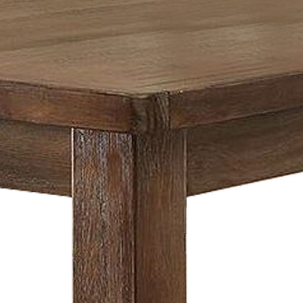 Rustic Plank Wooden Counter Height Table With Block Legs Oak Brown By Benzara | Dining Tables | Modishstore - 2