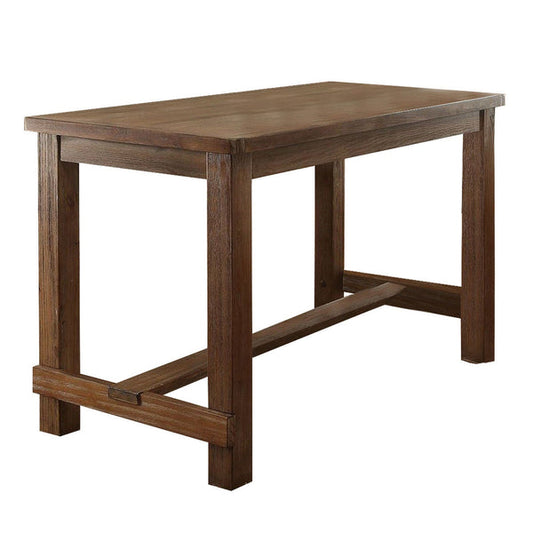 Rustic Plank Wooden Counter Height Table With Block Legs Oak Brown By Benzara | Dining Tables | Modishstore