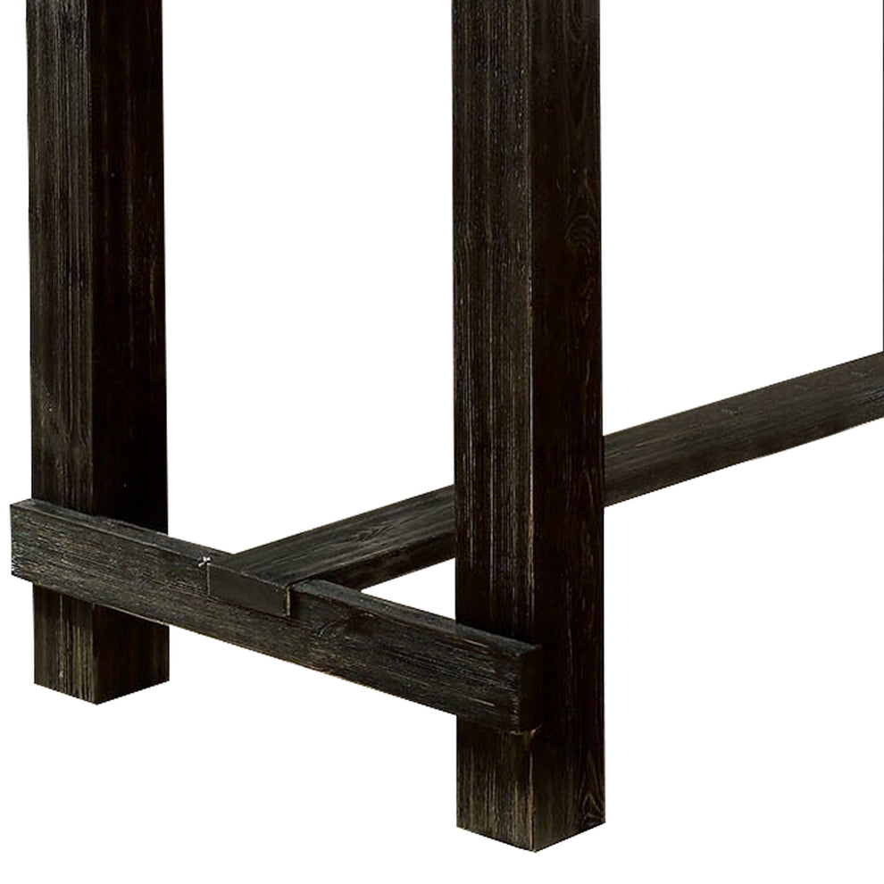 Rustic Plank Wooden Bar Table With Block Legs Antique Black By Benzara | Dressers | Modishstore - 3