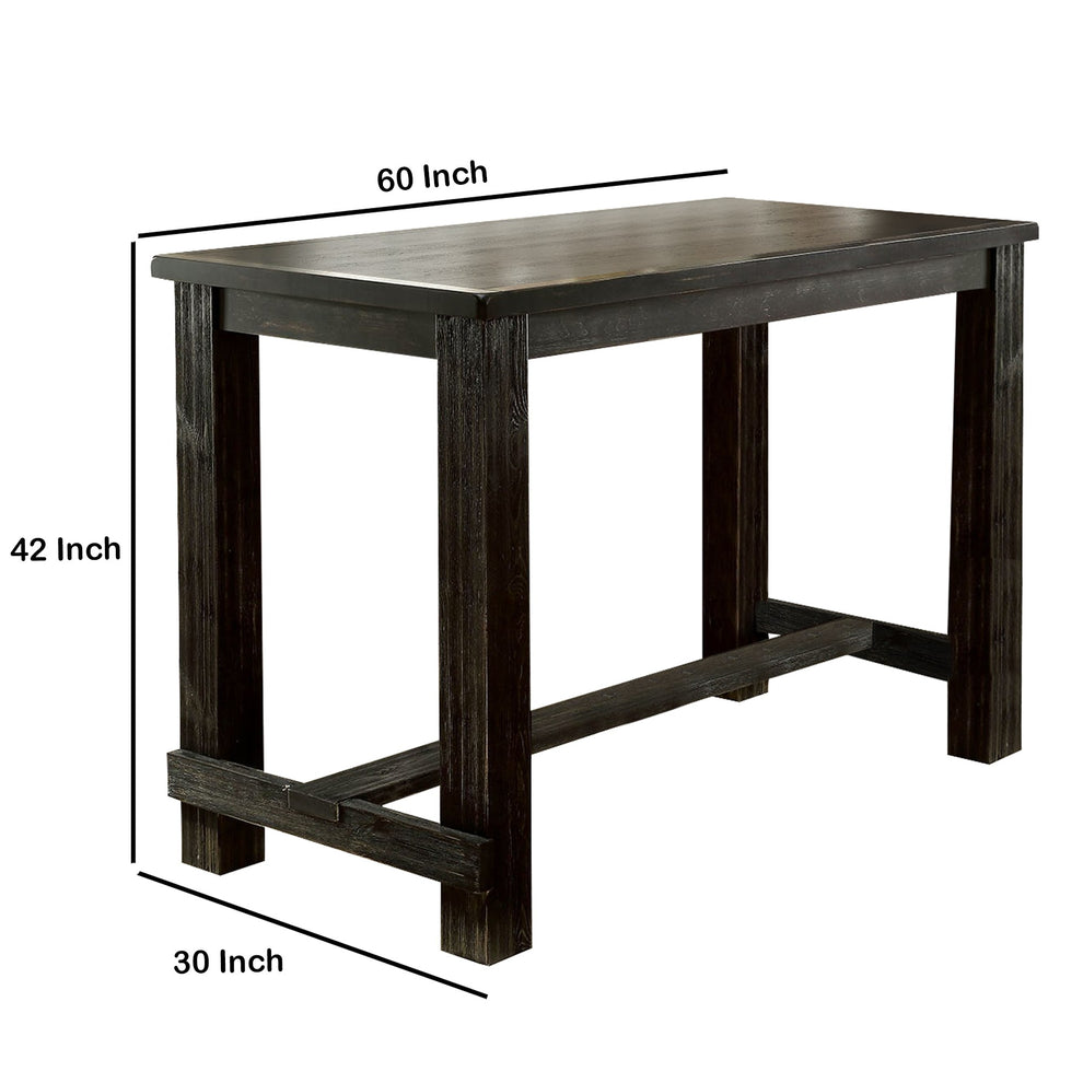 Rustic Plank Wooden Bar Table With Block Legs Antique Black By Benzara | Dressers | Modishstore - 2