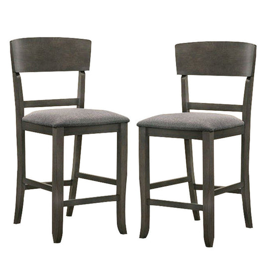 Wooden Counter Height Chair With Curved Back Set Of 2 Charcoal Gray By Benzara | Dining Chairs | Modishstore