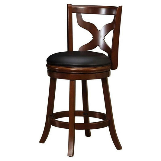 24 Inch Swivel Barstool With Splat Back Brown And Black By Benzara | Dining Chairs | Modishstore