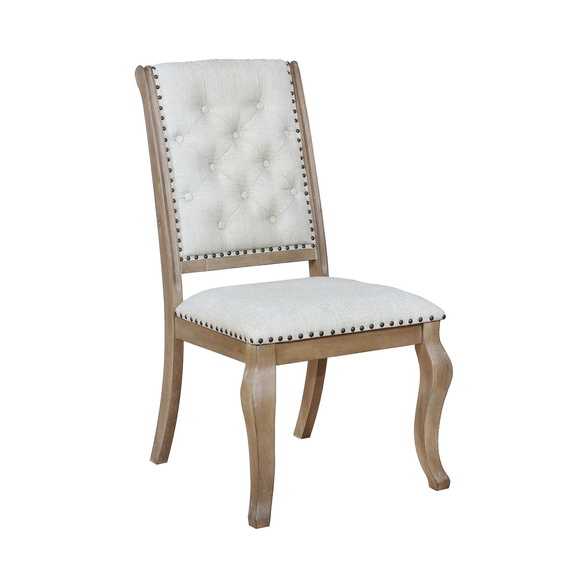 Button Tufted Fabric Side Chair With Cabriole LegsSet Of 2Brown And Cream By Benzara | Stools | Modishstore