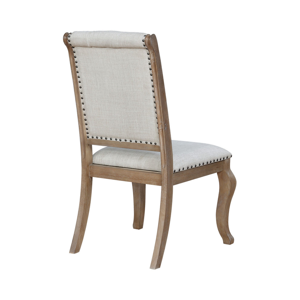 Button Tufted Fabric Side Chair With Cabriole LegsSet Of 2Brown And Cream By Benzara | Stools | Modishstore - 5