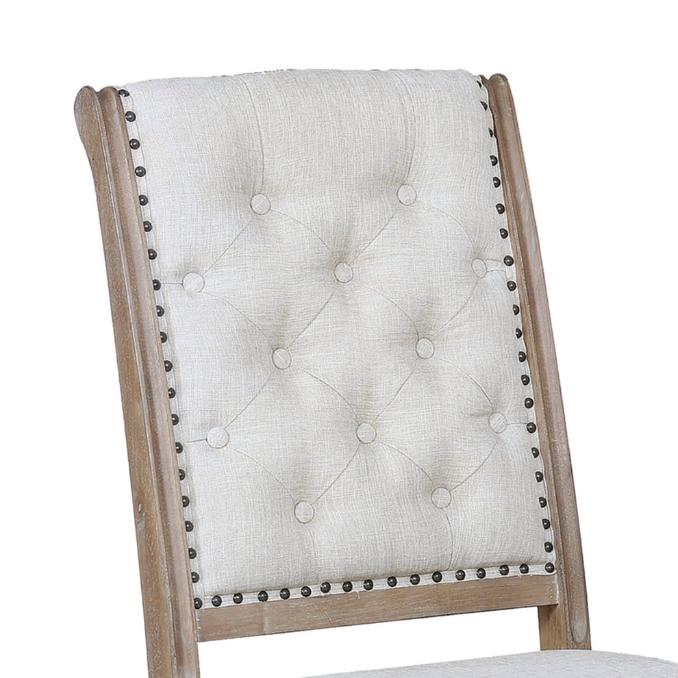 Button Tufted Fabric Side Chair With Cabriole LegsSet Of 2Brown And Cream By Benzara | Stools | Modishstore - 2