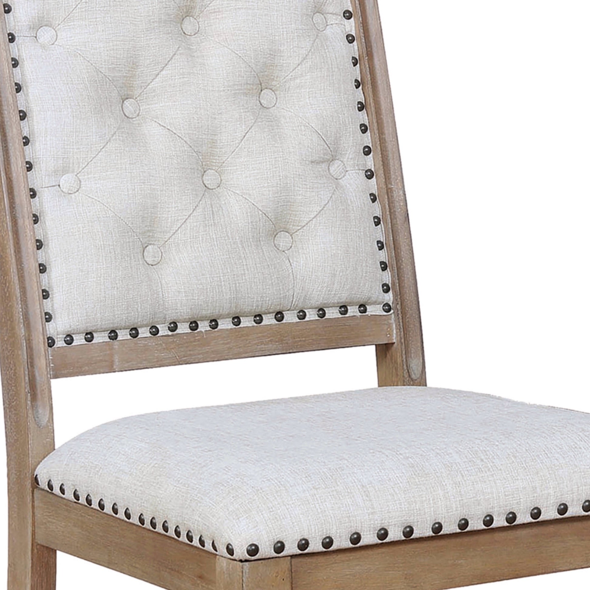 Button Tufted Fabric Side Chair With Cabriole LegsSet Of 2Brown And Cream By Benzara | Stools | Modishstore - 3