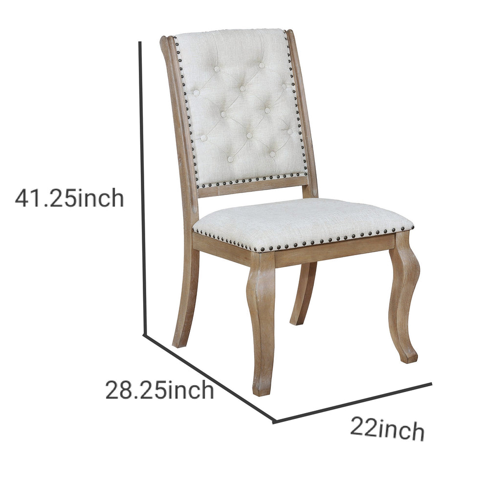 Button Tufted Fabric Side Chair With Cabriole LegsSet Of 2Brown And Cream By Benzara | Stools | Modishstore - 4
