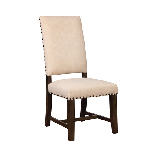 Nailhead Trim Fabric Side Chair With High Back Set Of 2 Beige By Benzara | Stools | Modishstore