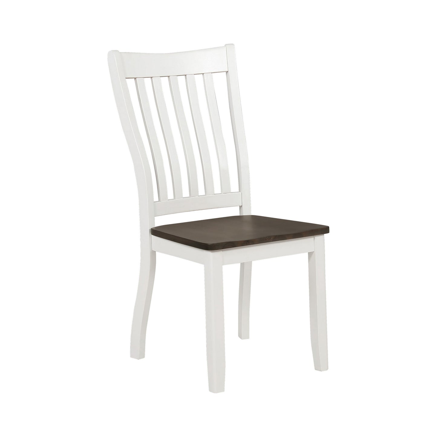 Farmhouse Wooden Dining Chair With Slatted Back Set Of 2 White And Brown By Benzara | Dining Chairs | Modishstore