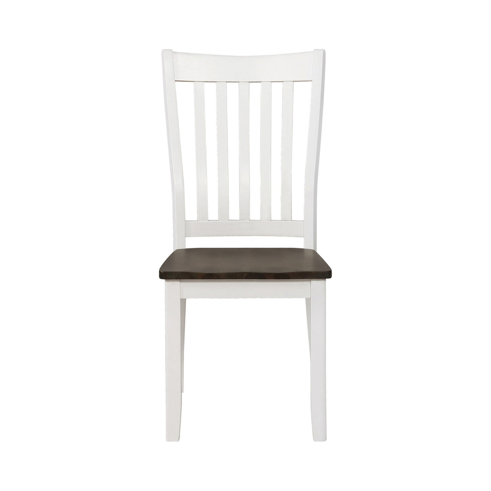 Farmhouse Wooden Dining Chair With Slatted Back Set Of 2 White And Brown By Benzara | Dining Chairs | Modishstore - 5
