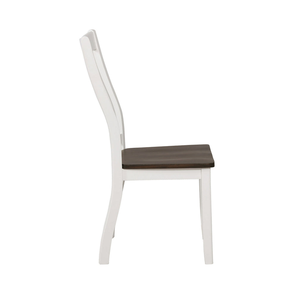 Farmhouse Wooden Dining Chair With Slatted Back Set Of 2 White And Brown By Benzara | Dining Chairs | Modishstore - 2