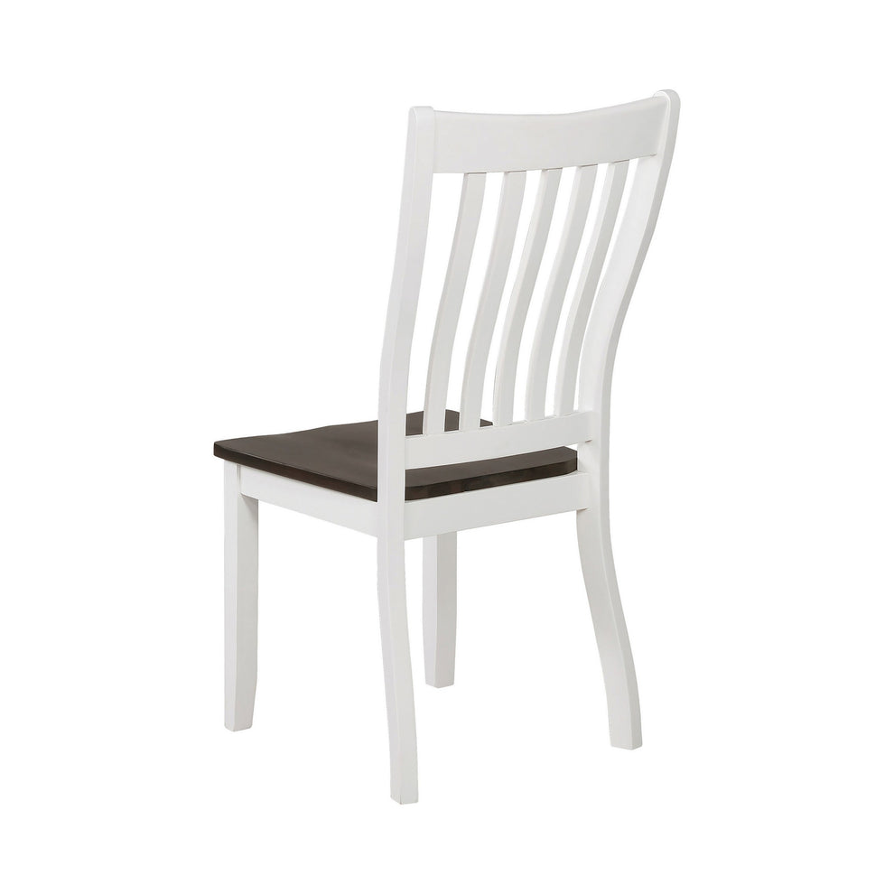 Farmhouse Wooden Dining Chair With Slatted Back Set Of 2 White And Brown By Benzara | Dining Chairs | Modishstore - 3