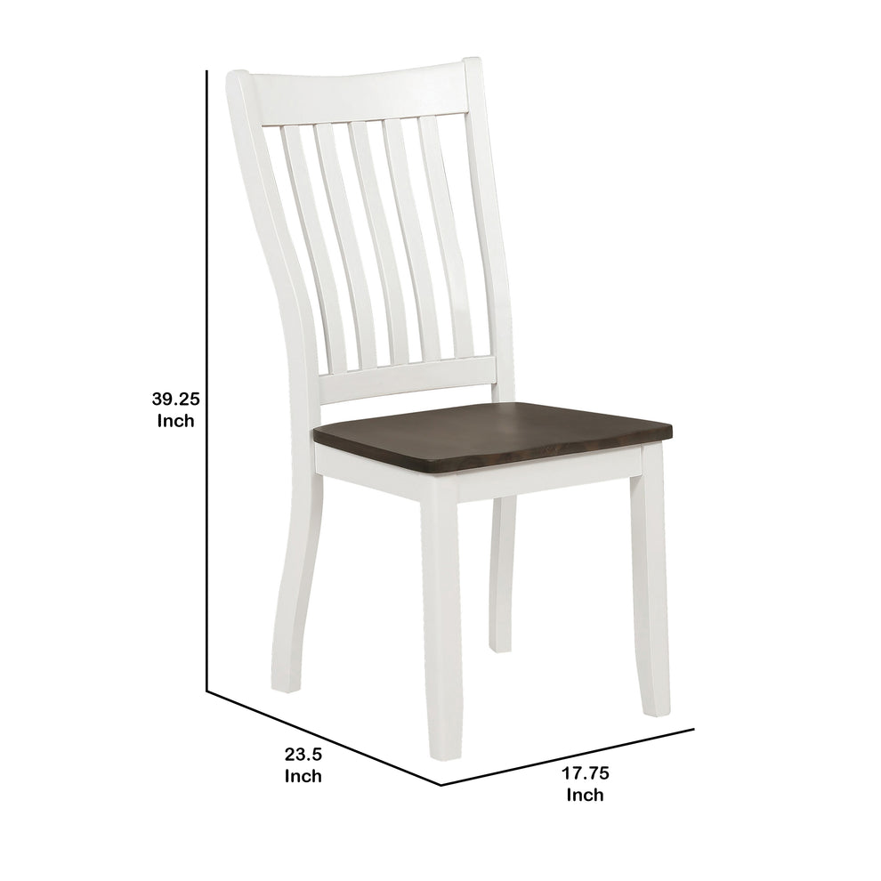 Farmhouse Wooden Dining Chair With Slatted Back Set Of 2 White And Brown By Benzara | Dining Chairs | Modishstore - 4