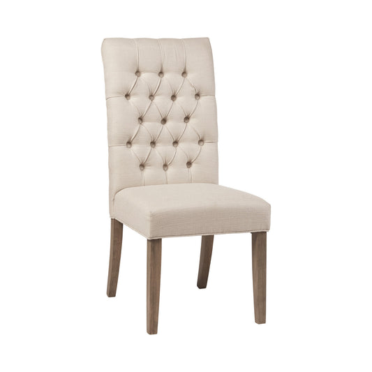 Fabric Dining Chair With Button Tufted Back Set Of 2 Beige By Benzara | Dining Chairs | Modishstore