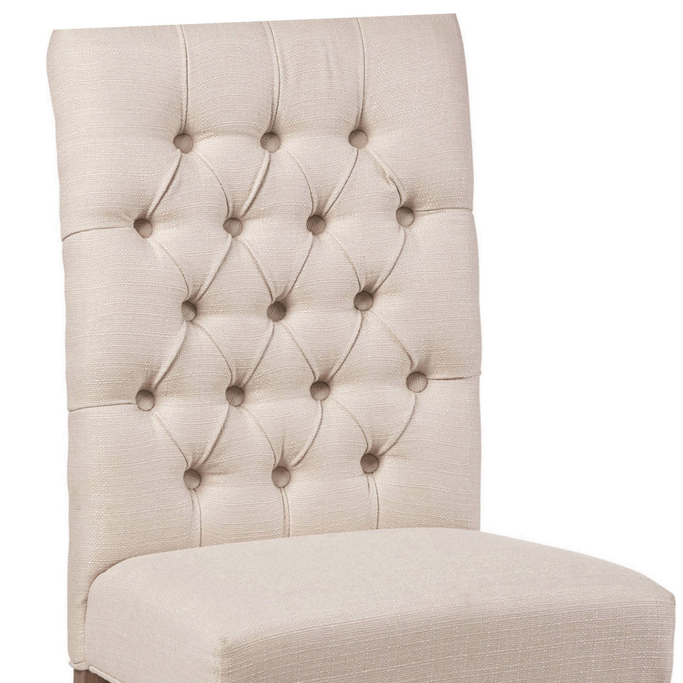 Fabric Dining Chair With Button Tufted Back Set Of 2 Beige By Benzara | Dining Chairs | Modishstore - 4